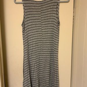 Pinc Striped Sleeveless Crew Neck Casual Dress in Grey